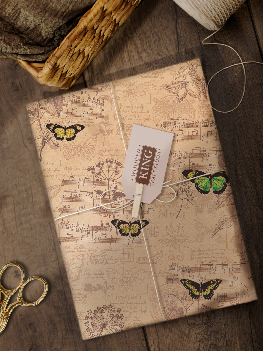 Woodenking / Бумага упаковочная подарочная "Мелодия лета" салатовый 60см / 10 м / В рулонах / Крафтовая / Для упаковки подарков — изображение 2