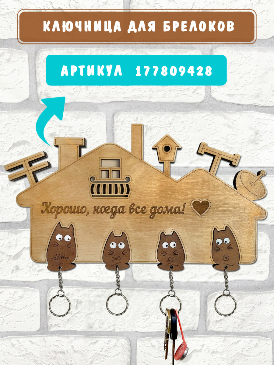 Брелоки для настенной ключницы "4 Кота" — изображение 2