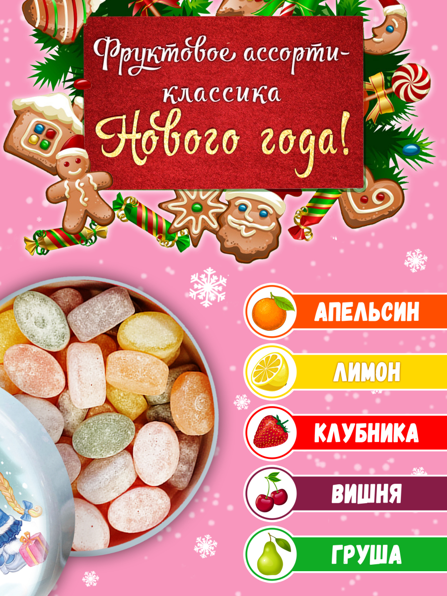 Карамель леденцовая в жестяной банке «Новогодние Дед Мороз и Снегурочка», 180 г — изображение 2