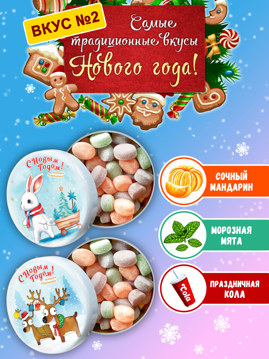 Подарочный набор леденцовой карамели «Новый год» в деревянной шкатулке, 4 банки по 180 г — изображение 3