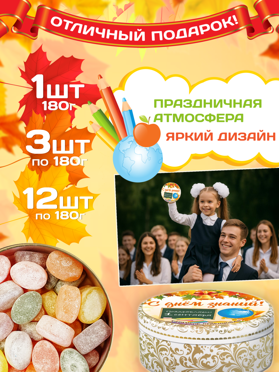 Карамель леденцовая в жестяной банке «На 1 Сентября», 180 г — изображение 2